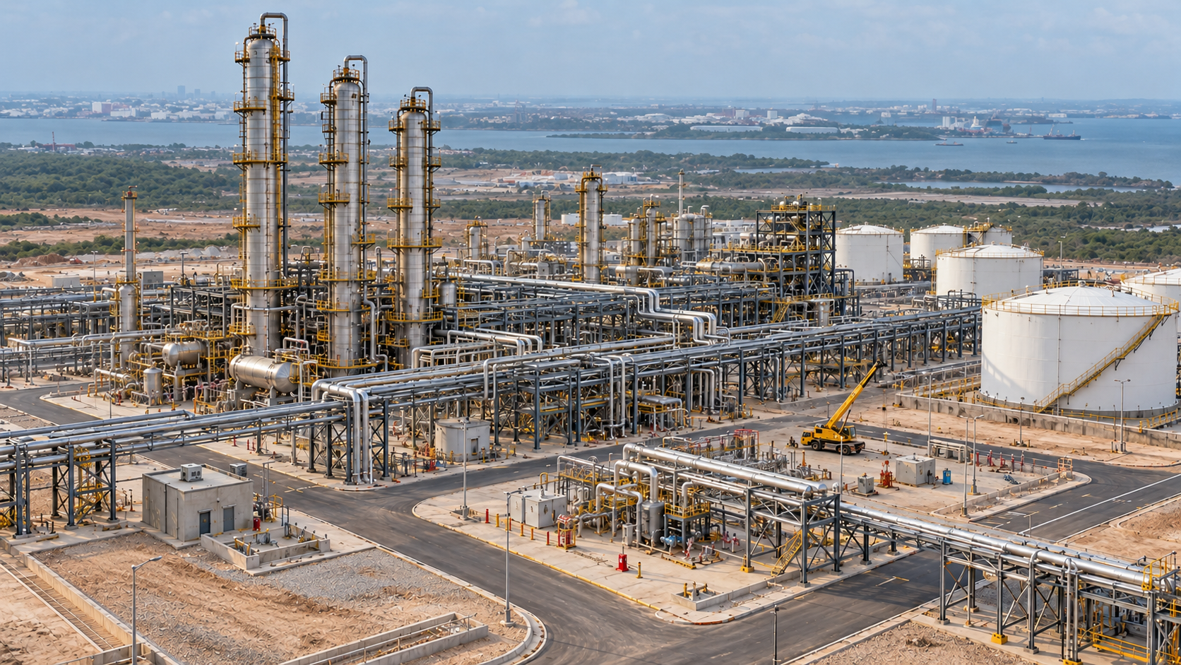 Visualización fotorrealista de la misma planta industrial construida